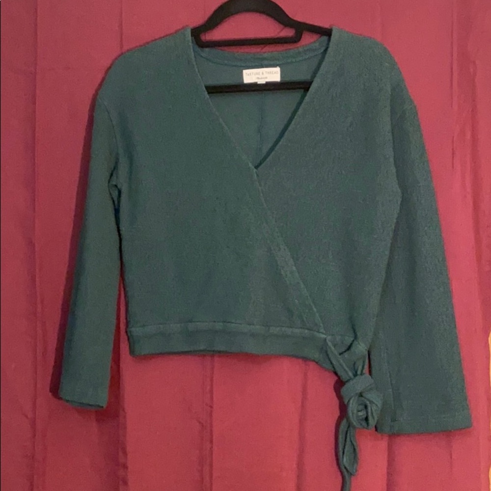 JCrew Green Crop Tie Textured Sweater - XS